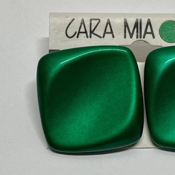 Cara Mia Vintage Earrings Green Polished Acrylic Squares Stud Post 1980's NWT - Picture 5 of 7